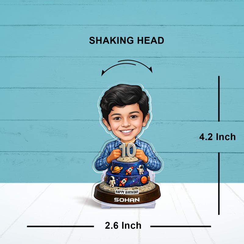 Personalized Astronaut Space Themed Bobblehead Caricature for Boys Birthday Gift for Kids, Son, Brother Tabletop Decor for Study Desk & Kids' Bedroom Battery Powered Moving Head
